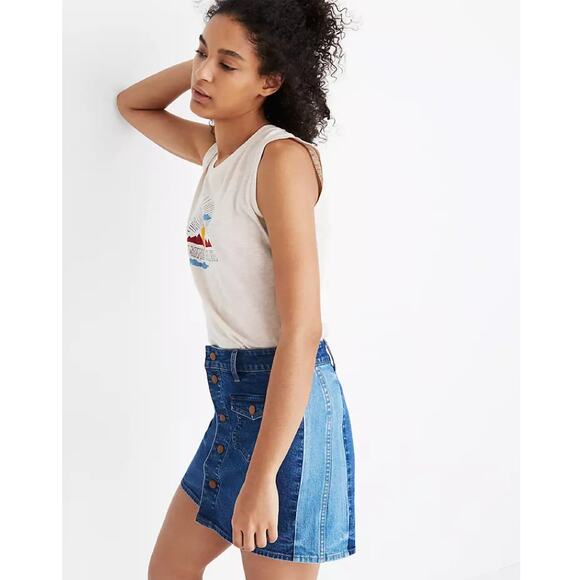 Madewell Stretch Denim Straight Mini Skirt Pieced Edition Size 26 - Picture 1 of 6